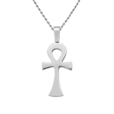 White Diamond Ankh Pendant in 14k White Gold 1 Ctw